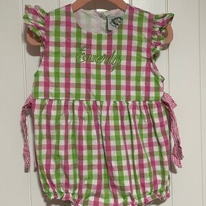 Green and Pink Checkered Kids One Piece